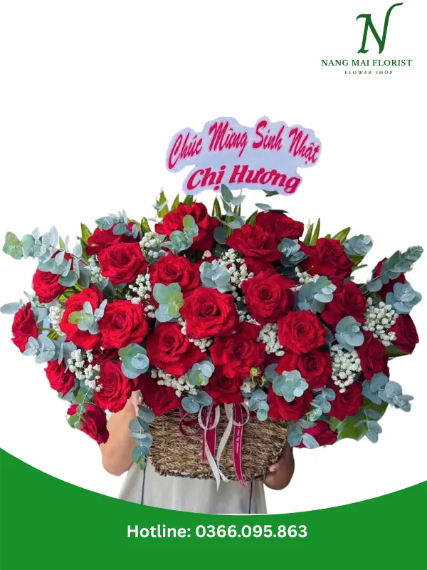 Giỏ Hoa Hồng Đỏ Nắng Mai Florist Giỏ Hoa Chúc Mừng Sinh Nhật Ấm Áp Bình Dương 2025 Nắng Mai Florist