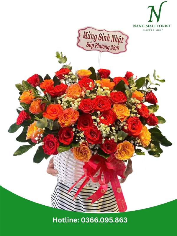 Lẵng Hoa Sinh Nhật Sếp Đẹp Nắng Mai Florist Lẵng Hoa Sinh Nhật Sếp Đẹp, Sang Trọng - Quà Tặng Ý Nghĩa Nang Mai Florist